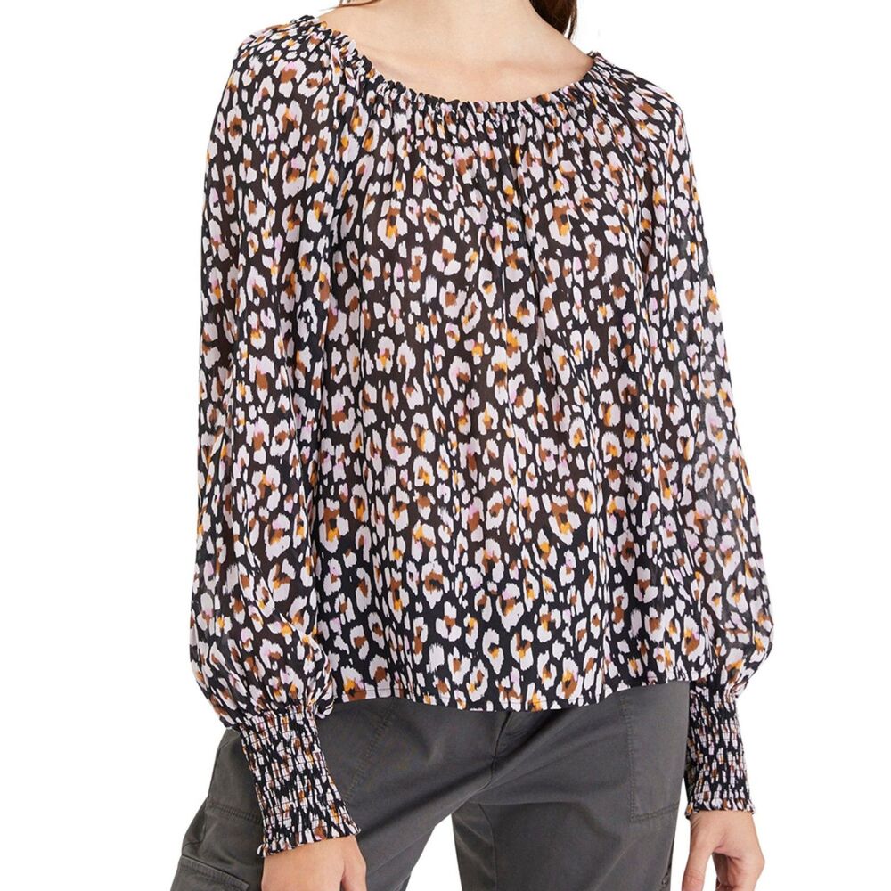 Sanctuary Sunshine Top Size XS Wild Leo Black Pink Leopard Print Long Sleeve NEW